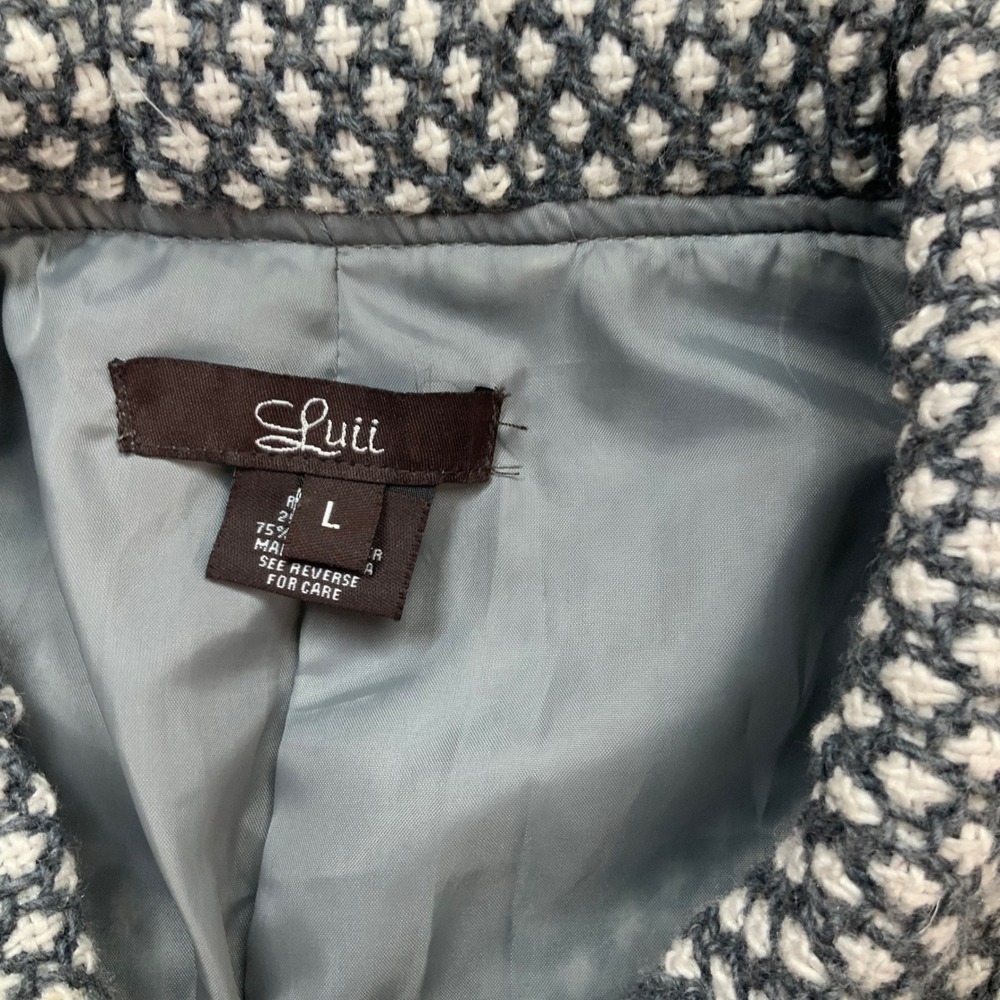 Luii Womens Grey White Geometric Button Front Swing Coat 3/4 Sleeve Size L - Picture 2 of 8